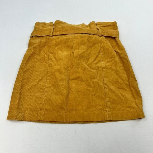 Pink Lily Corduroy Paperbag Mini Skirt Mustard Size Medium Belted - Picture 7 of 9